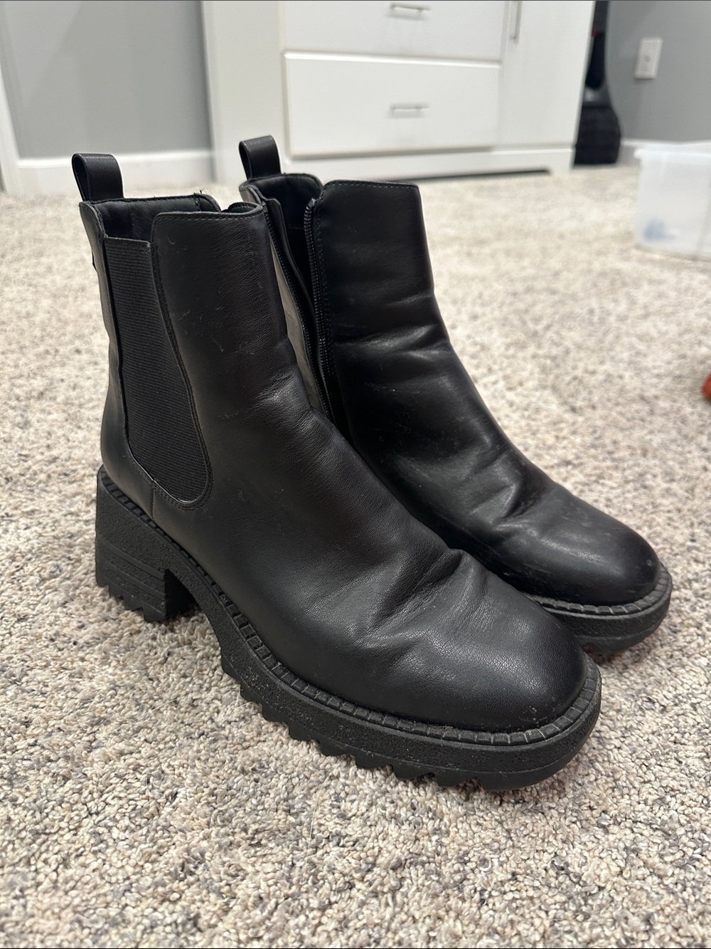 Black Chunky Ankle Boots with Lug Sole